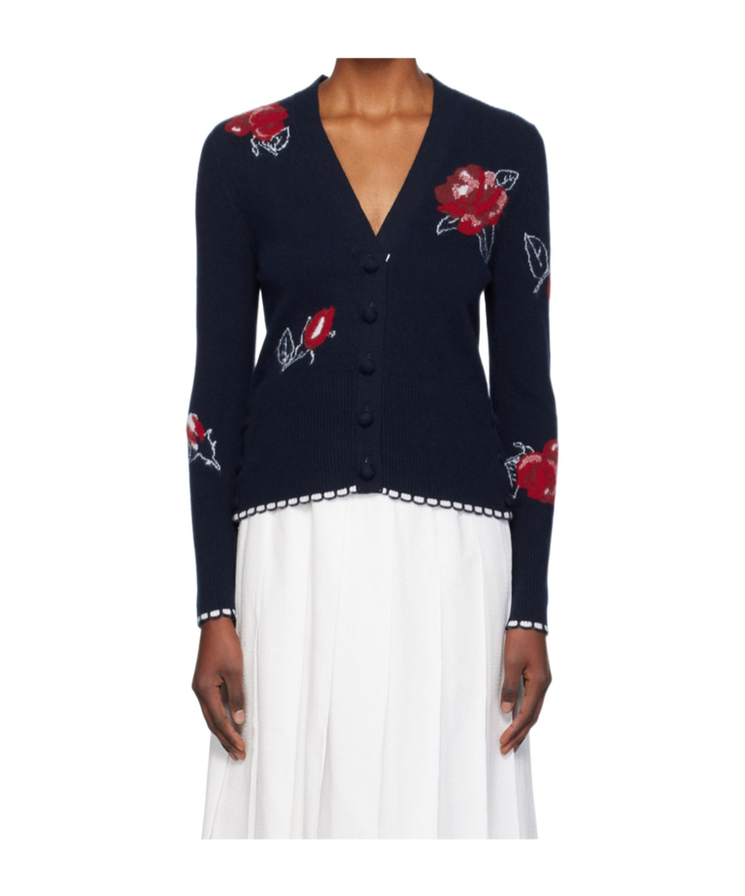Thom Browne Rose Intarsia-knit Cardigan In Black
