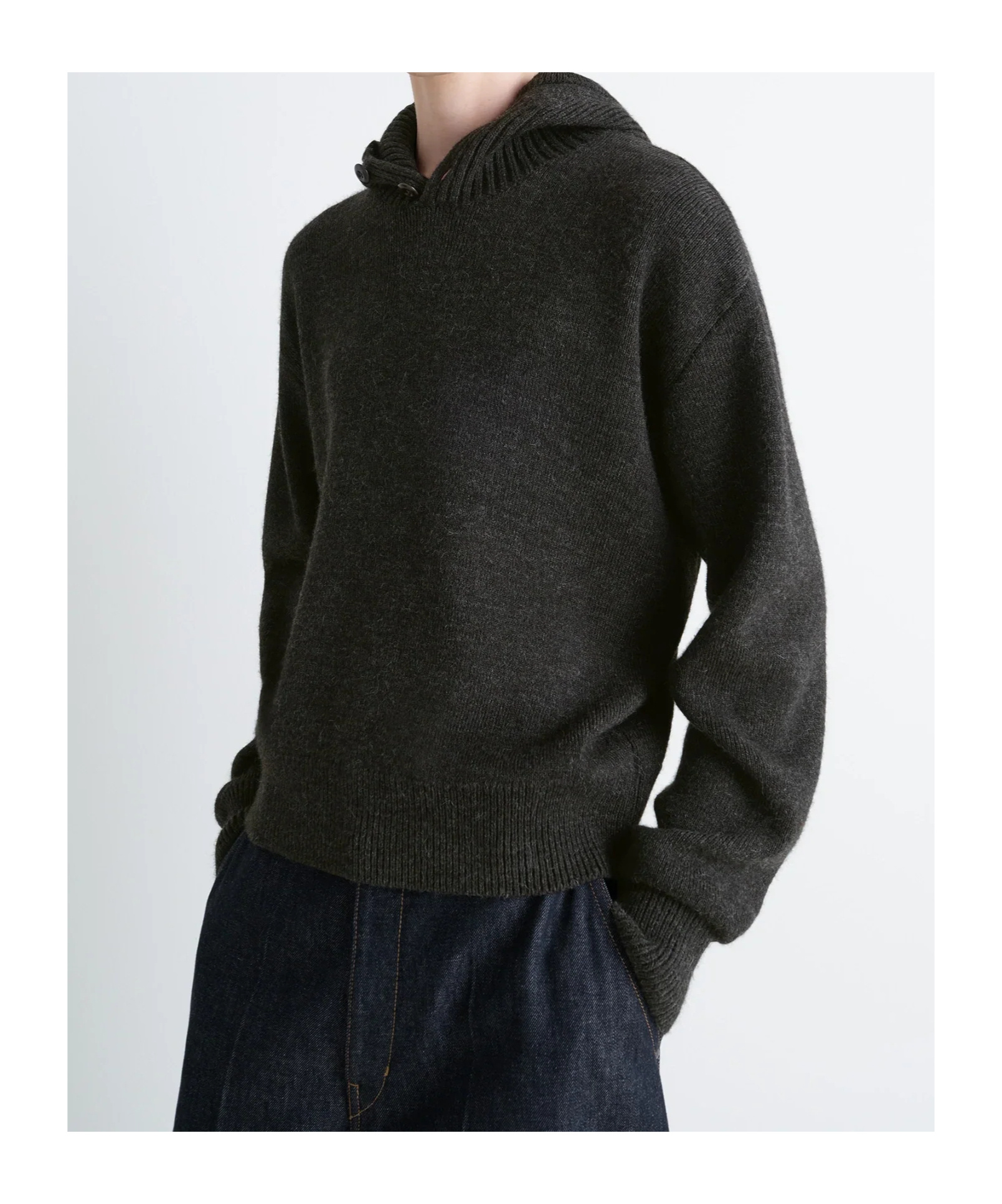 Lemaire Hooded Knit Sweater Featuring Button Detail In Brown