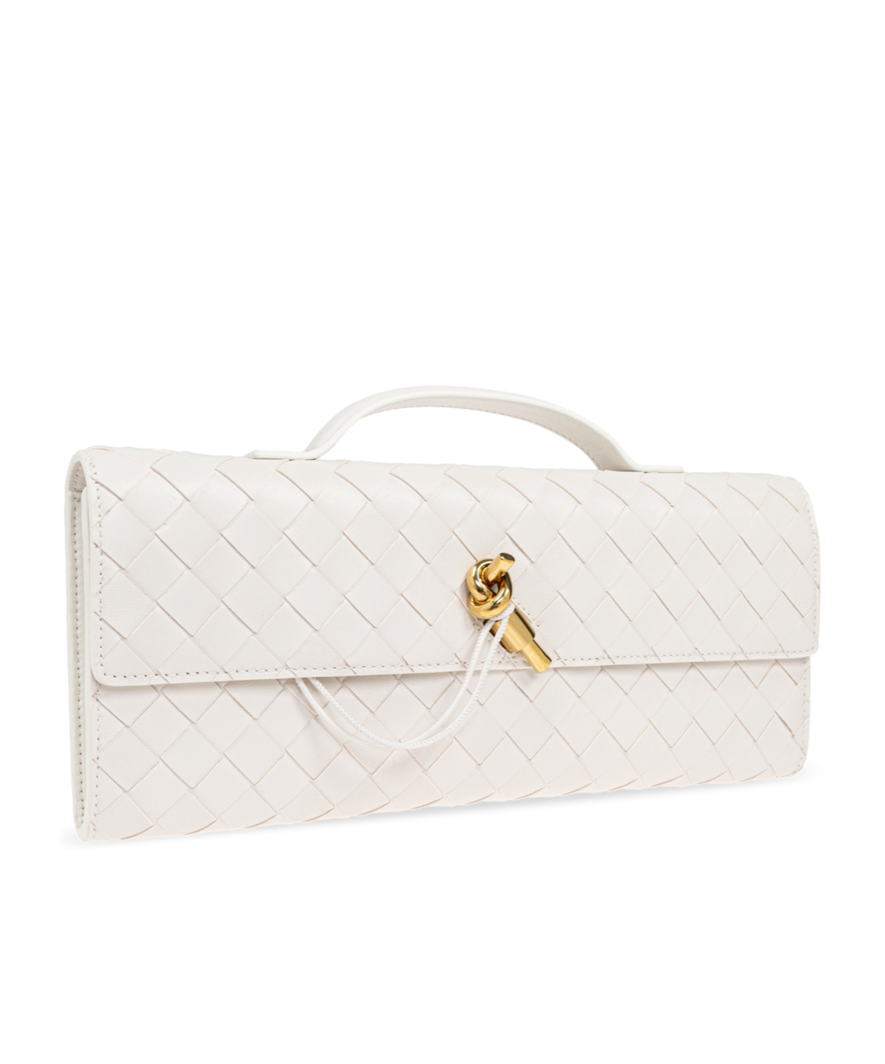 Bottega Veneta Womens Andiamo Leather Clutch Bag White-m Brass In White