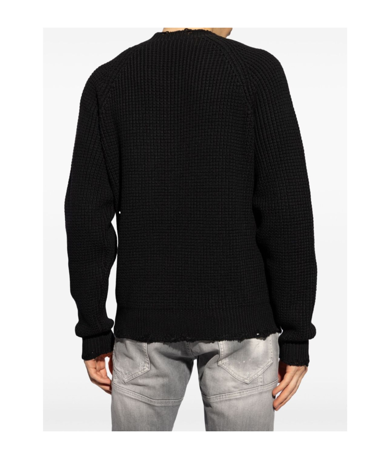 Dsquared2 Textured Knit Sweater With Raw Hem And Distressed Detailing In Black