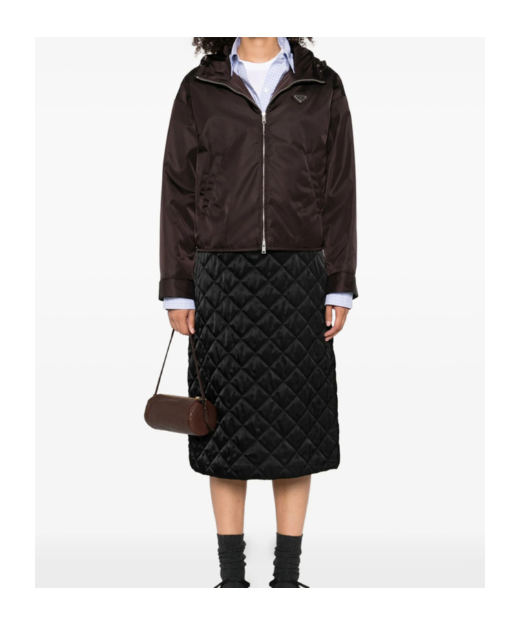 Prada Logo-plaque Hooded Jacket In Brown