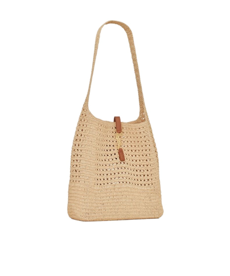 Saint Laurent Woven Shoulder Bag In Nude