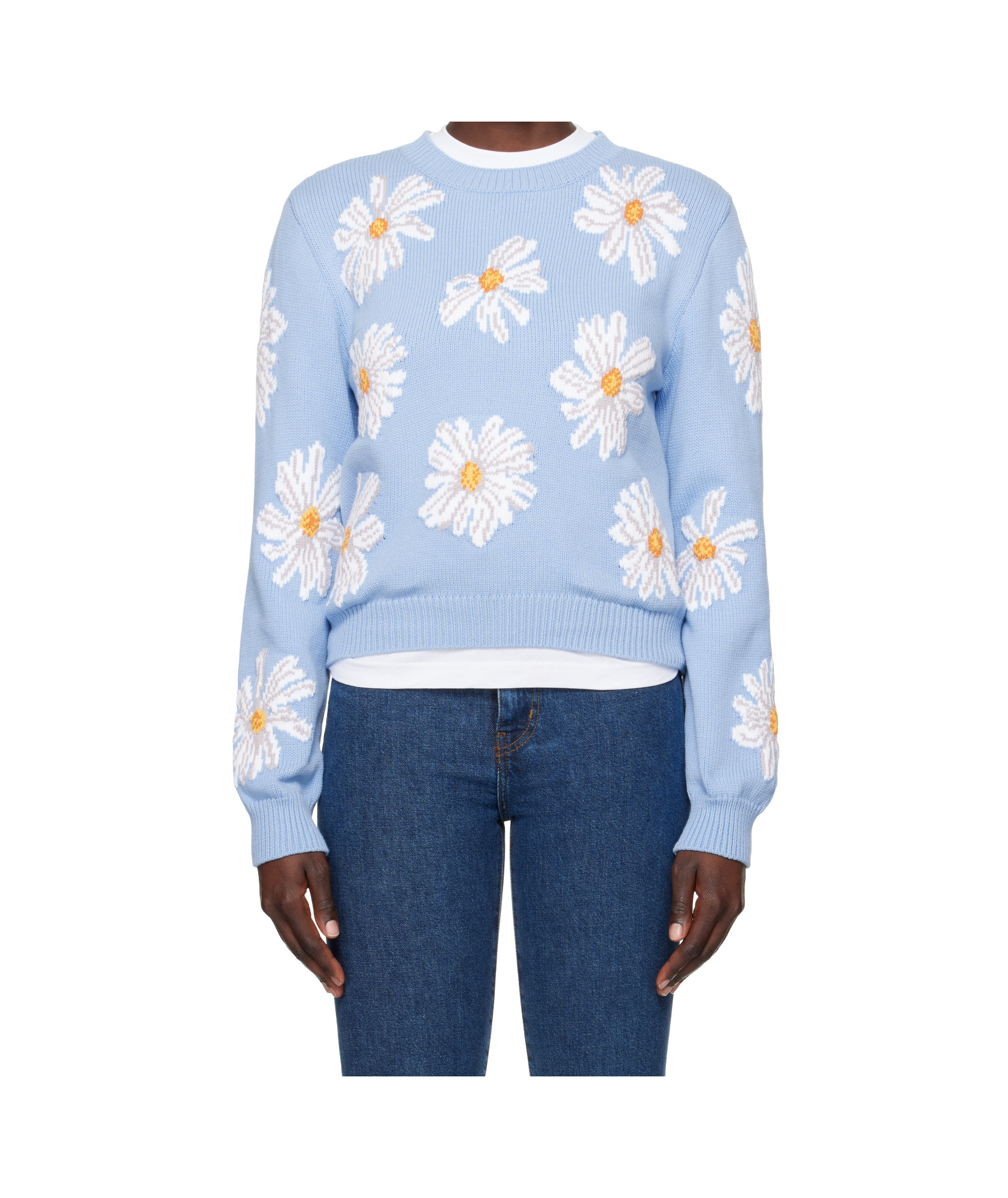 Moschino Blue All Over Daisy Print Sweater In Blue
