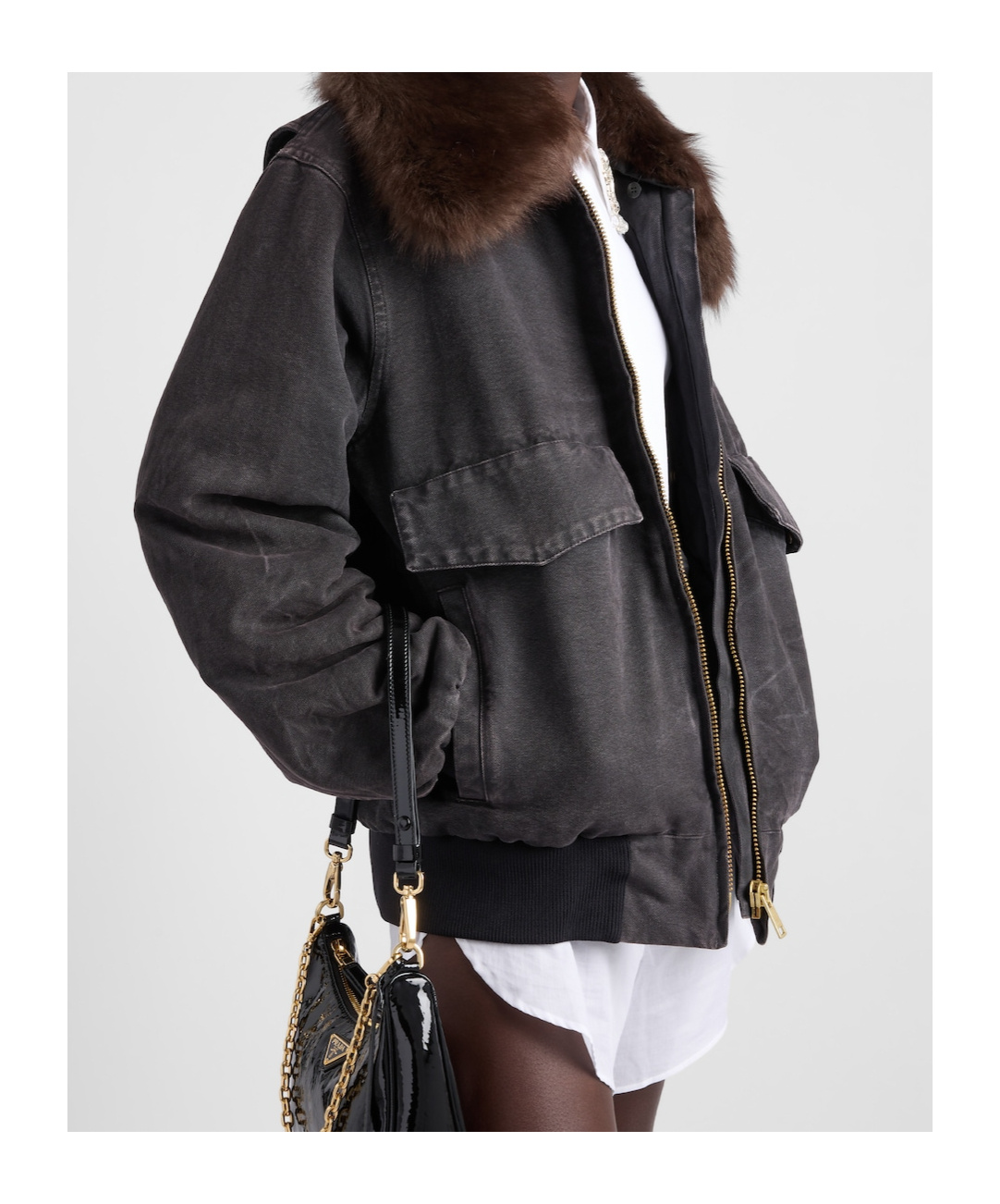 Prada Fur-collar Blouson Jacket In Black