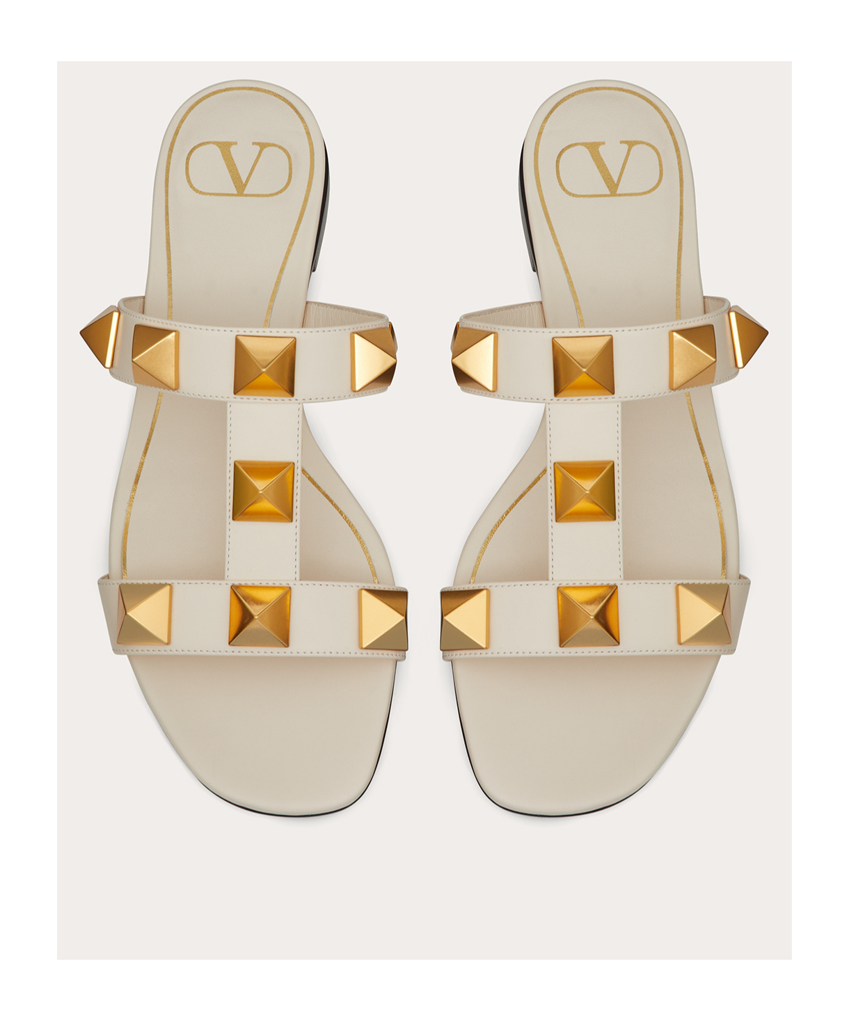 VALENTINO GARAVANI FLAT ROMAN STUD CALFSKIN SLIDE SANDAL