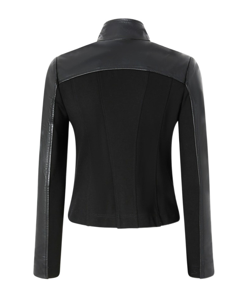 Pinko Blouson De Motard En Cuir Avec Dos En Tissu In Black
