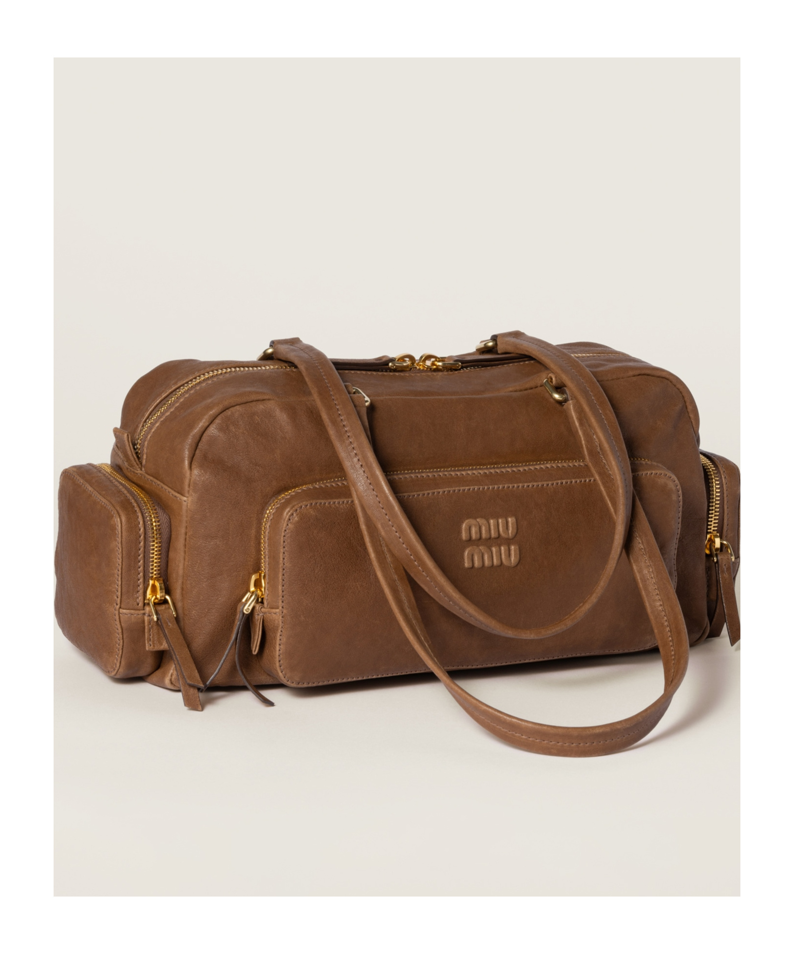 Miu Miu Leather Tote Bag In Brown