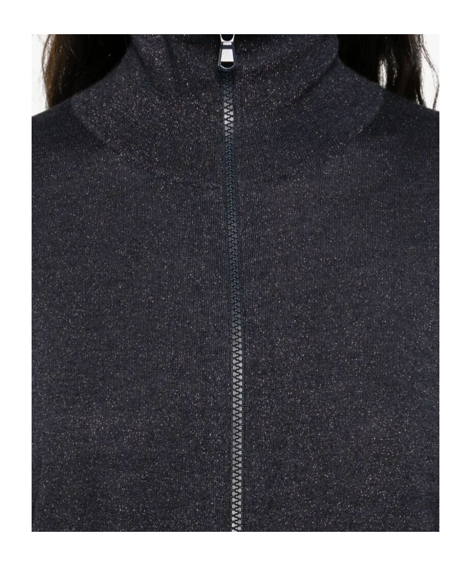 Brunello Cucinelli Lurex-detail Zip-up Blouse In Black