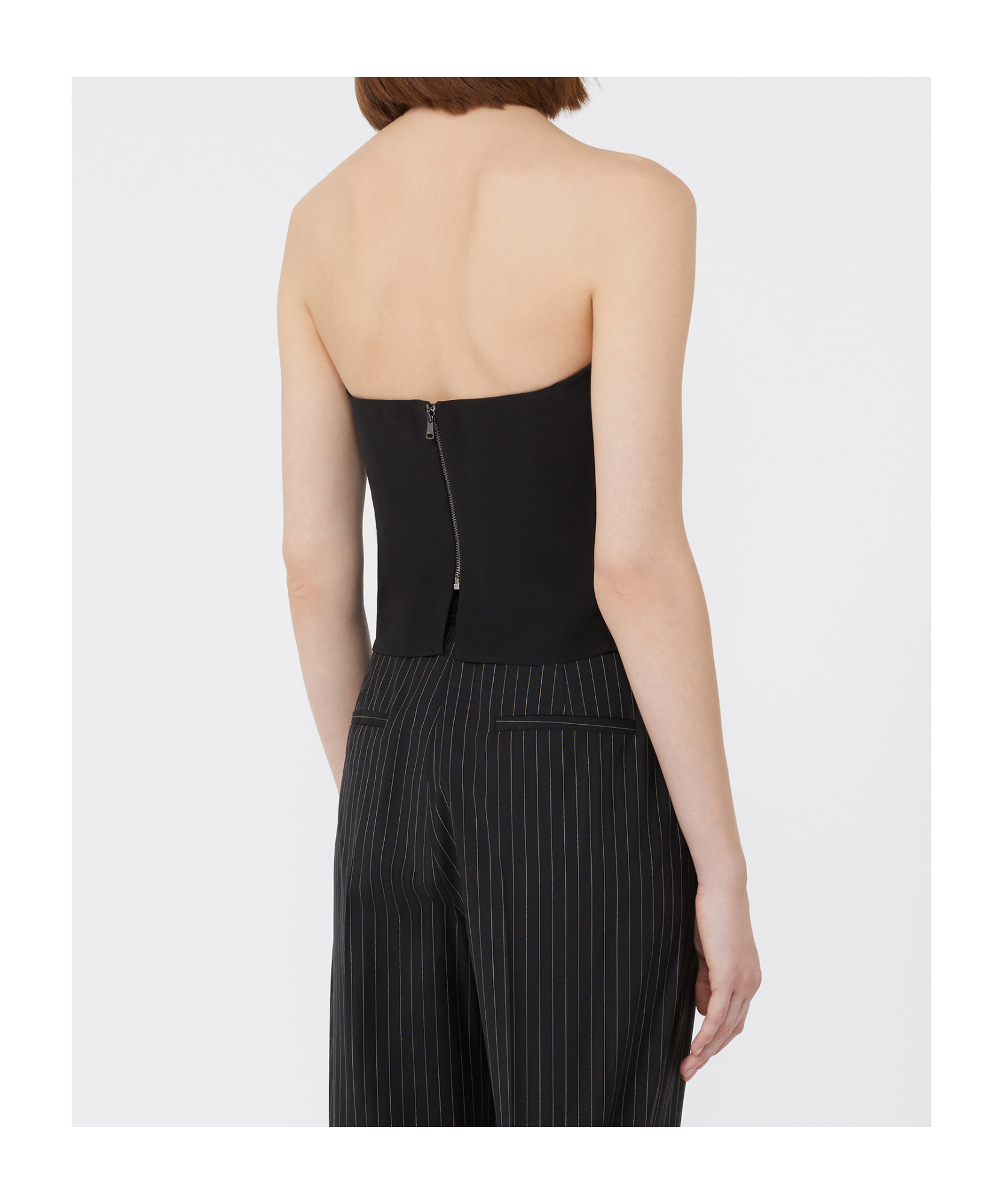 Max Mara Silk Crepe De Chine Corset Top In Black
