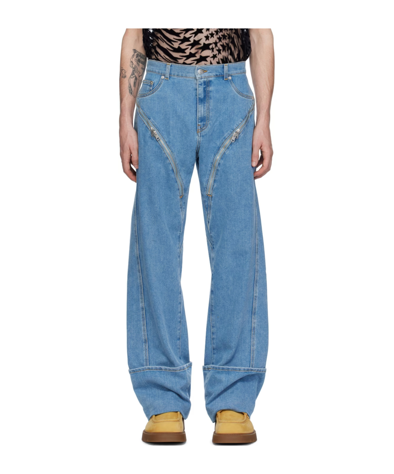 Mugler Blue Zip Jeans In Blue