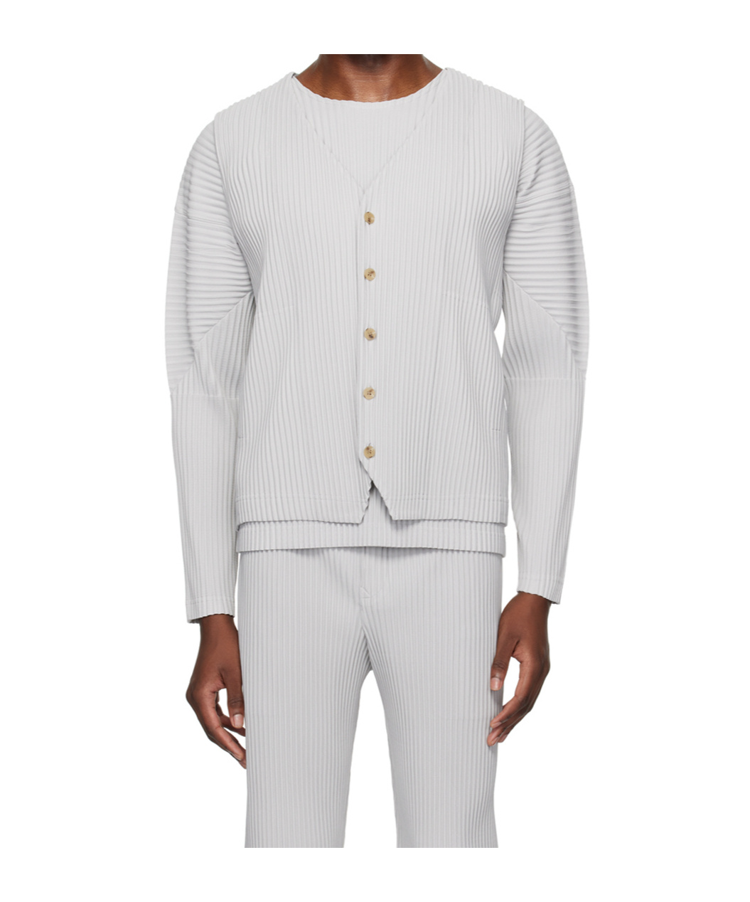 Issey Miyake Pleated V-neck Vest In White