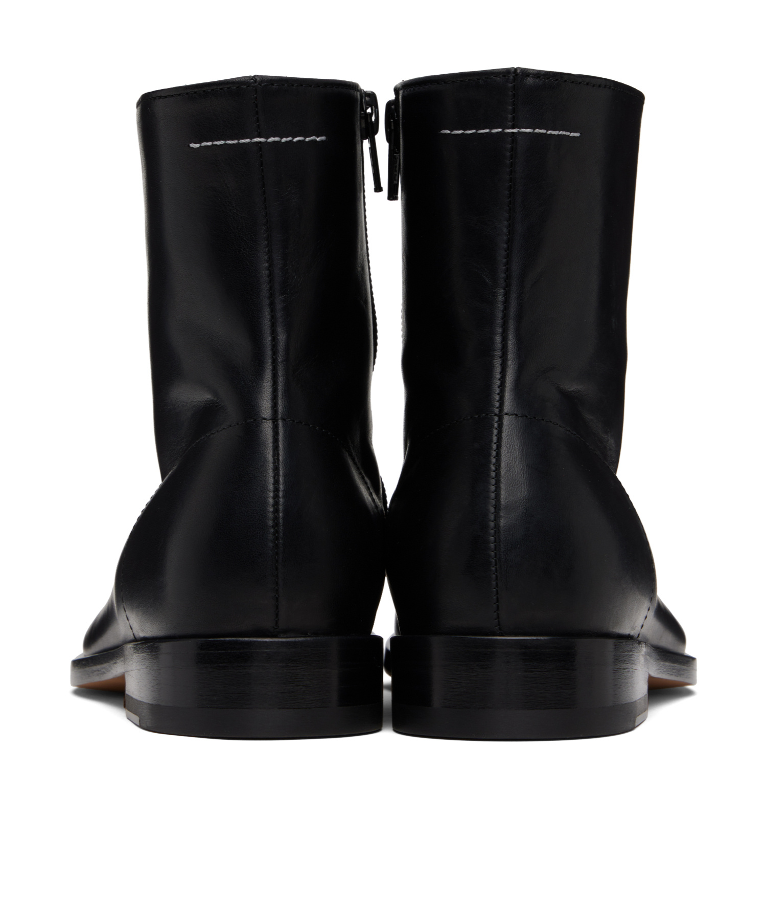 Mm6 Maison Margiela Black Shiny Vegetable Tanned Leather Trunk Boots In Black