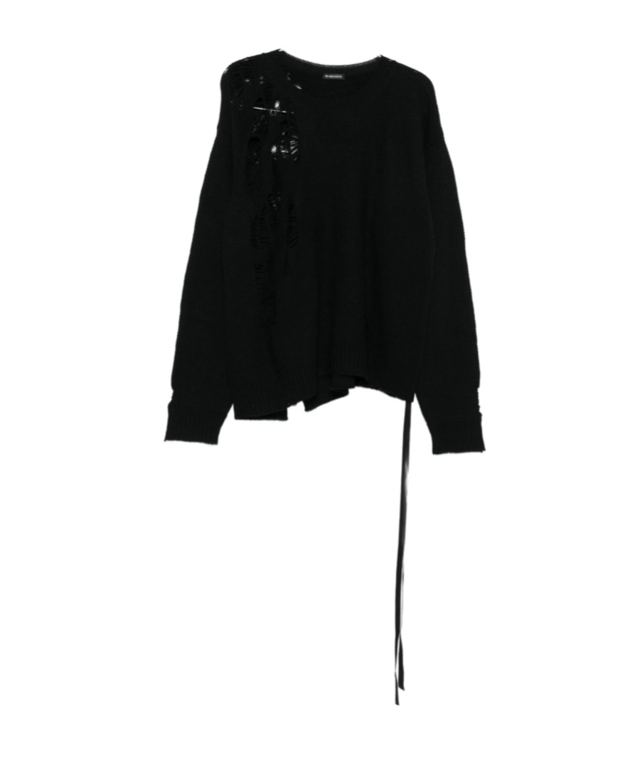 Ann Demeulemeester Natan Destroyed Seed Stitch Turtleneck Sweater In Black