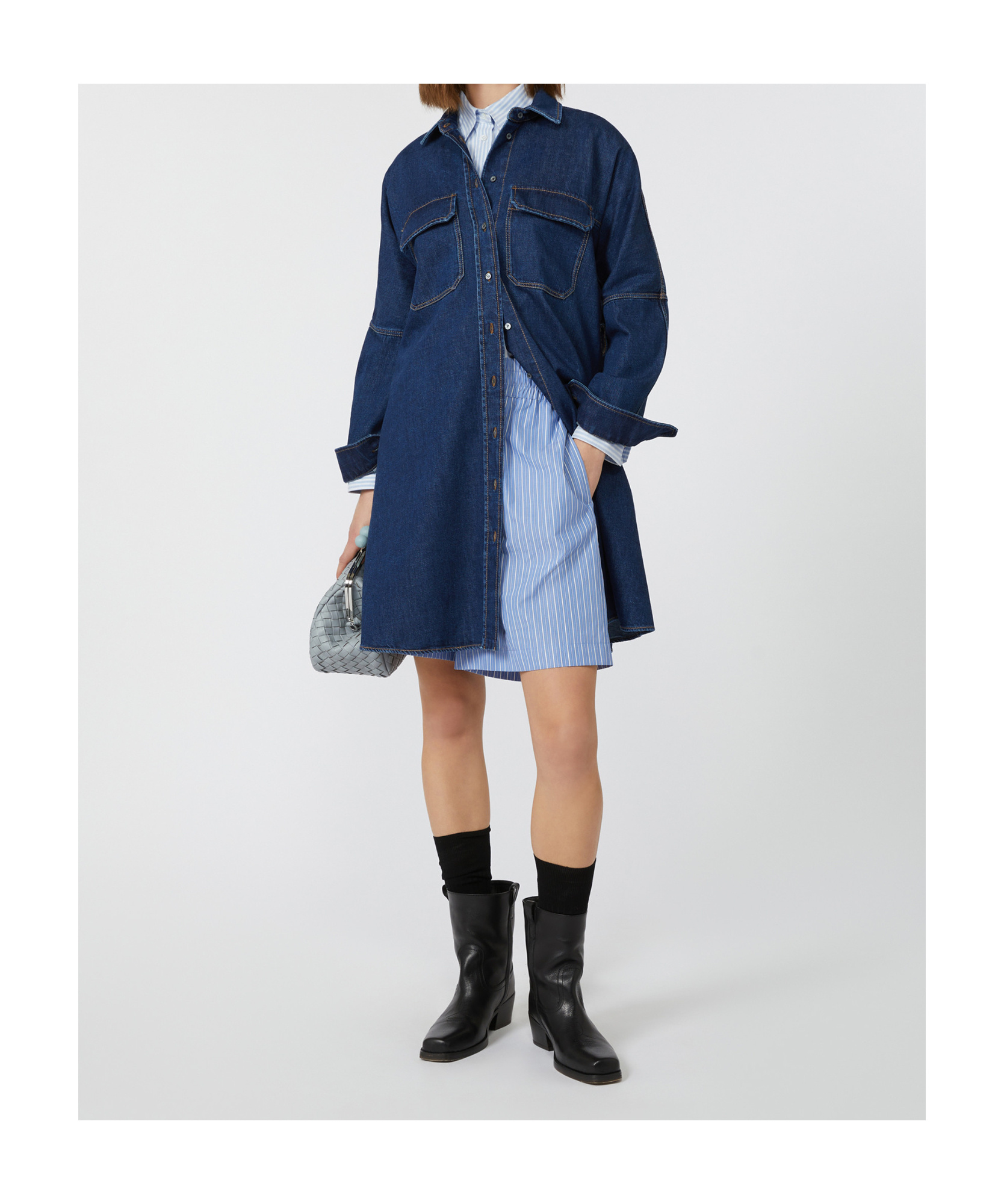 Weekend Max Mara Balenio Long Sleeve Denim Shirtdress In Blue