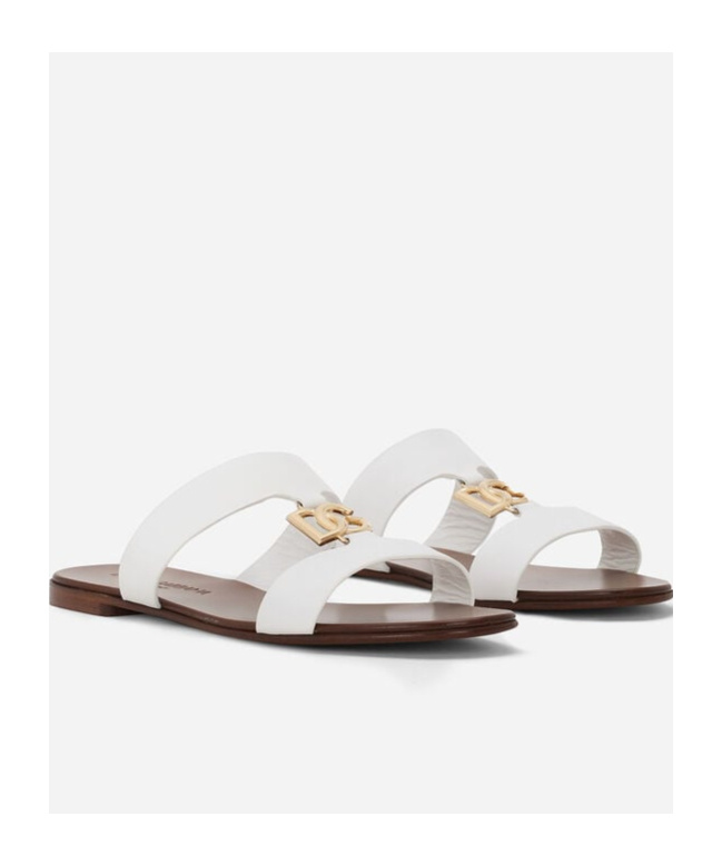 Dolce & Gabbana Ciabatta In Pelle Di Vitello Con Logo Dg In White