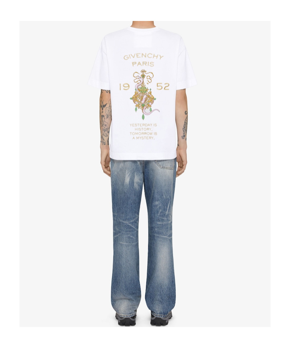 Givenchy T-shirt In Cotton With Chandelier Snake Embroideries In White