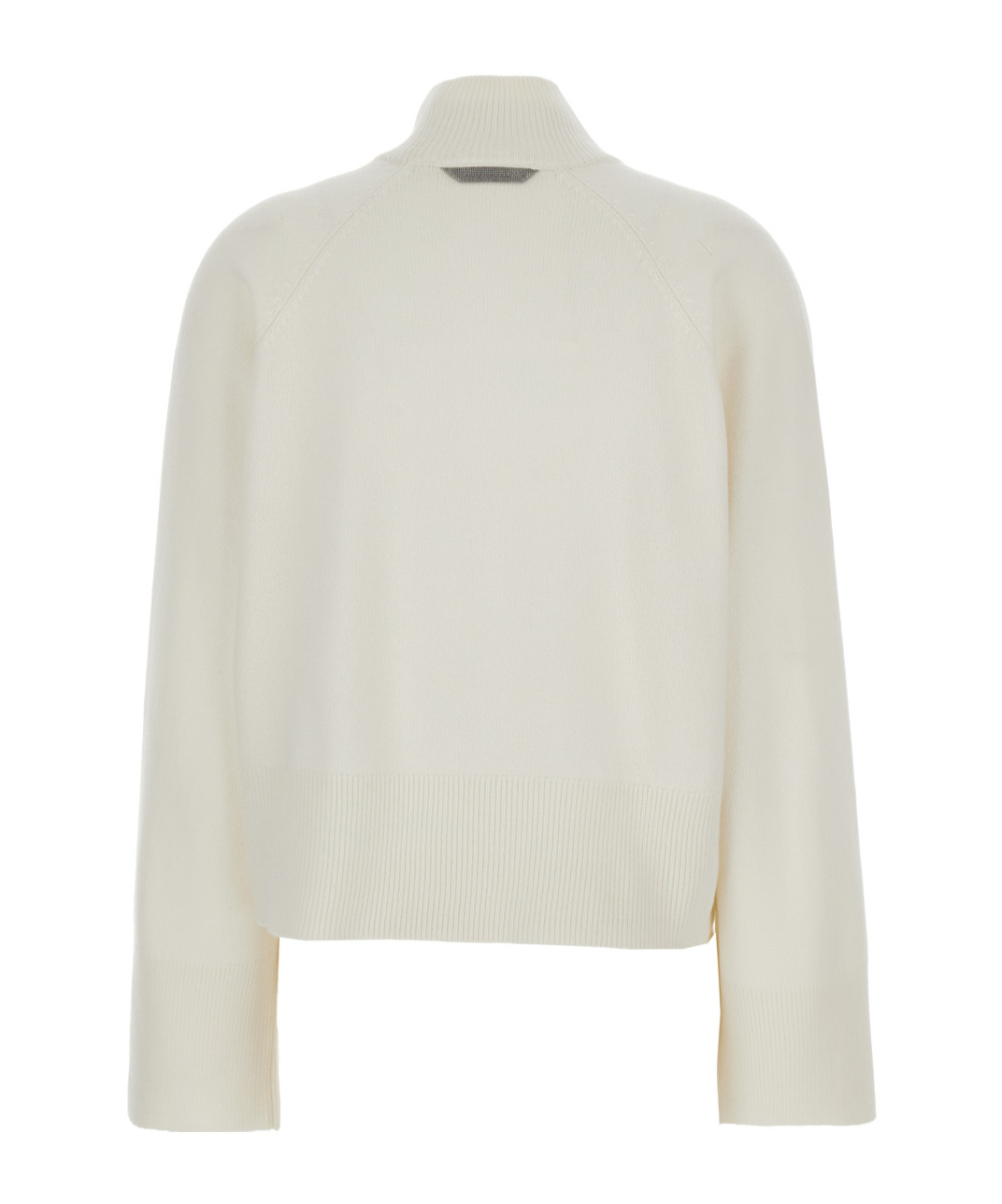 Brunello Cucinelli White Sweater With High Neck And Monil Detail On The Rear In Cashmere Woman