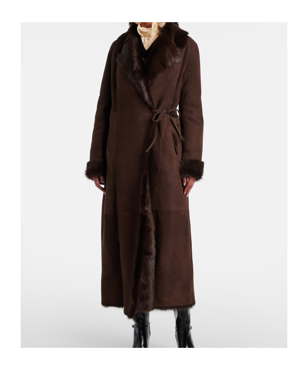 Nour Hammour Joni Shearling-lined Suede Wrap Coat In Brown