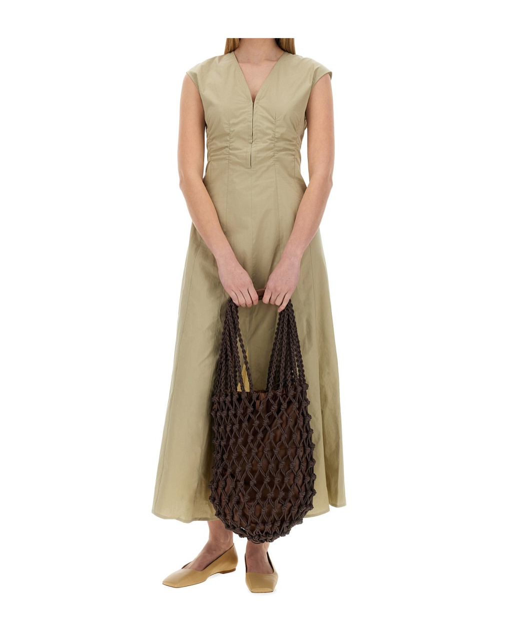Alysi Long Poplin Dress In Neutral
