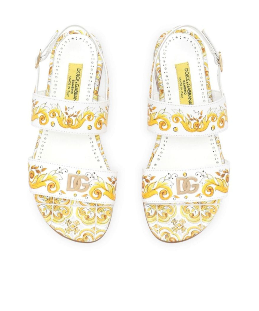 Dolce & Gabbana Majolica-print Leather Sandals In White