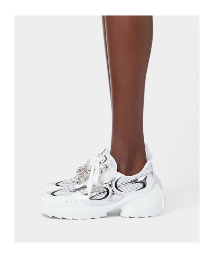 Roger Vivier Viv' On The Run Sneakers In Leather And Fabric In White