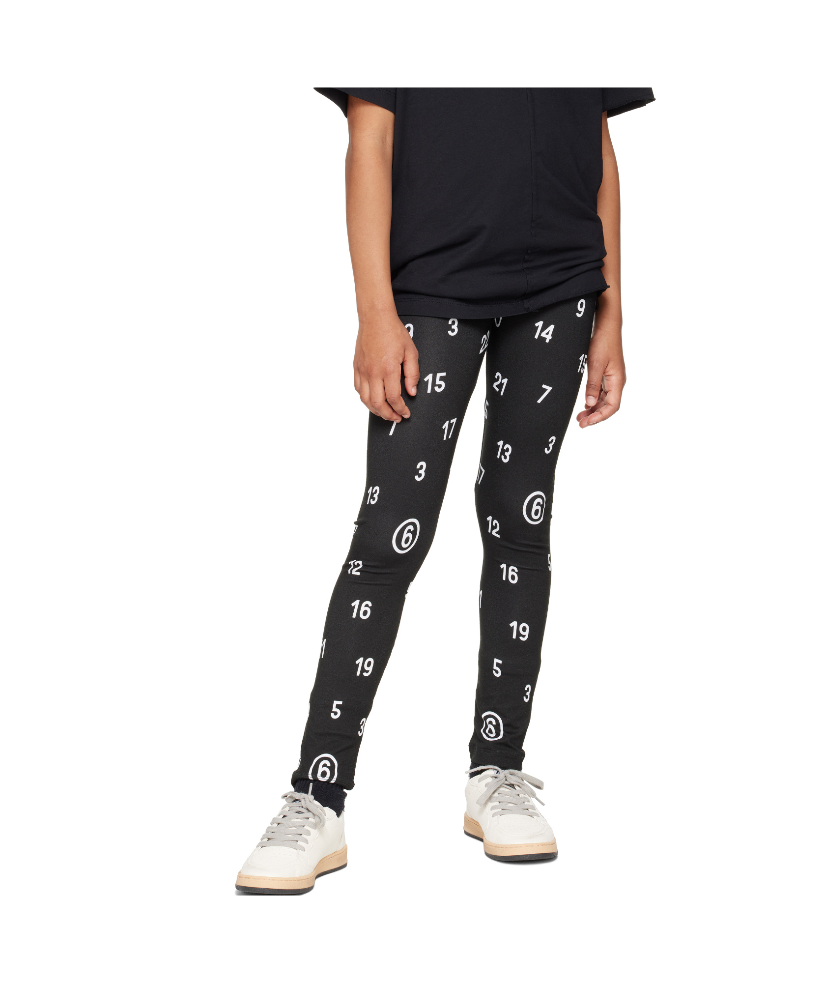 Mm6 Maison Margiela Kids Black All Over Numeric Print Leggings In Black