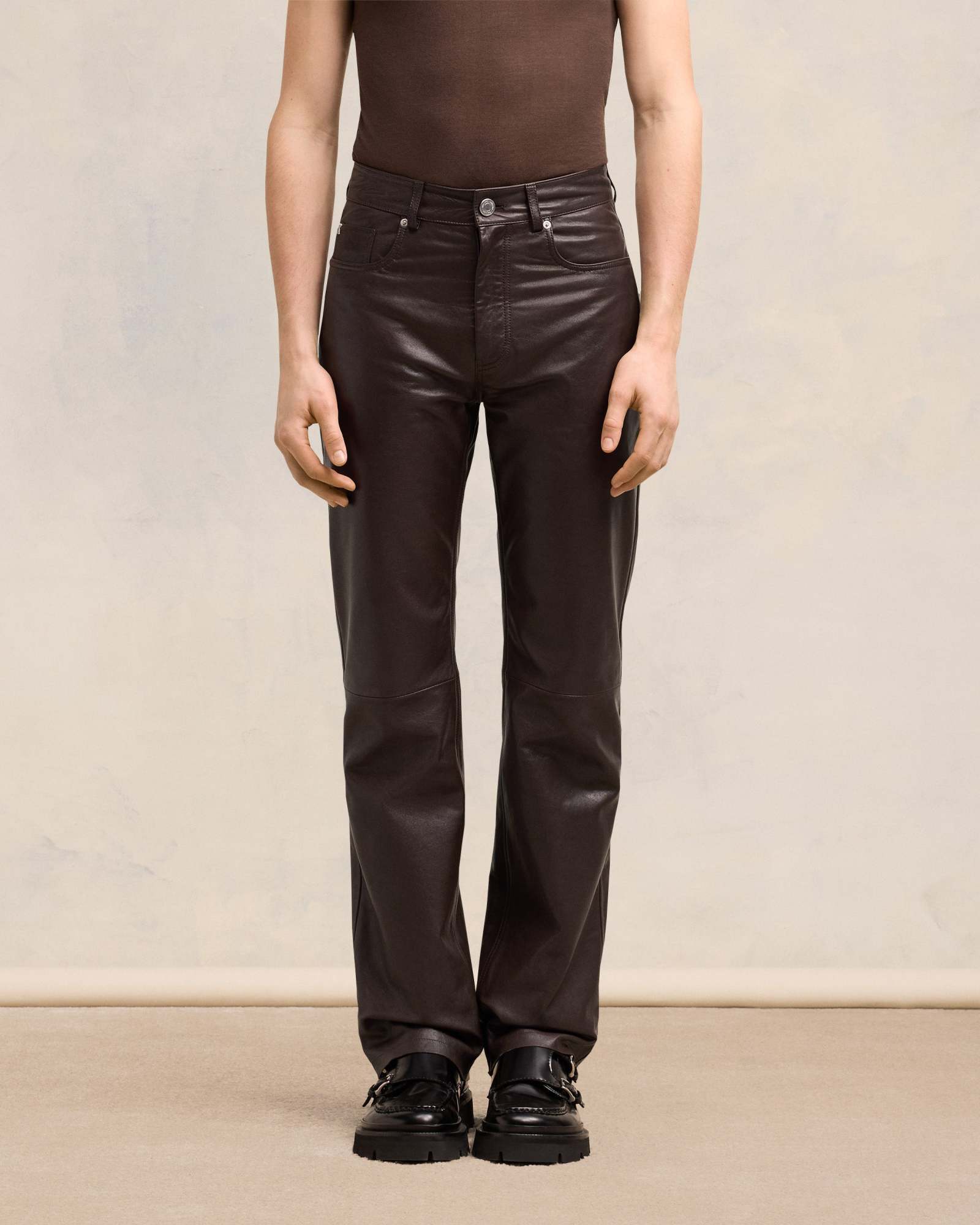 AMI ALEXANDRE MATTIUSSI AMI LEATHER STRAIGHT FIT TROUSERS