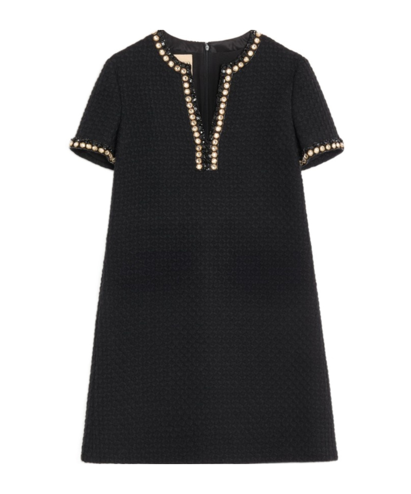 Valentino Embroidered Canestrello Tweed Short Dress In Black