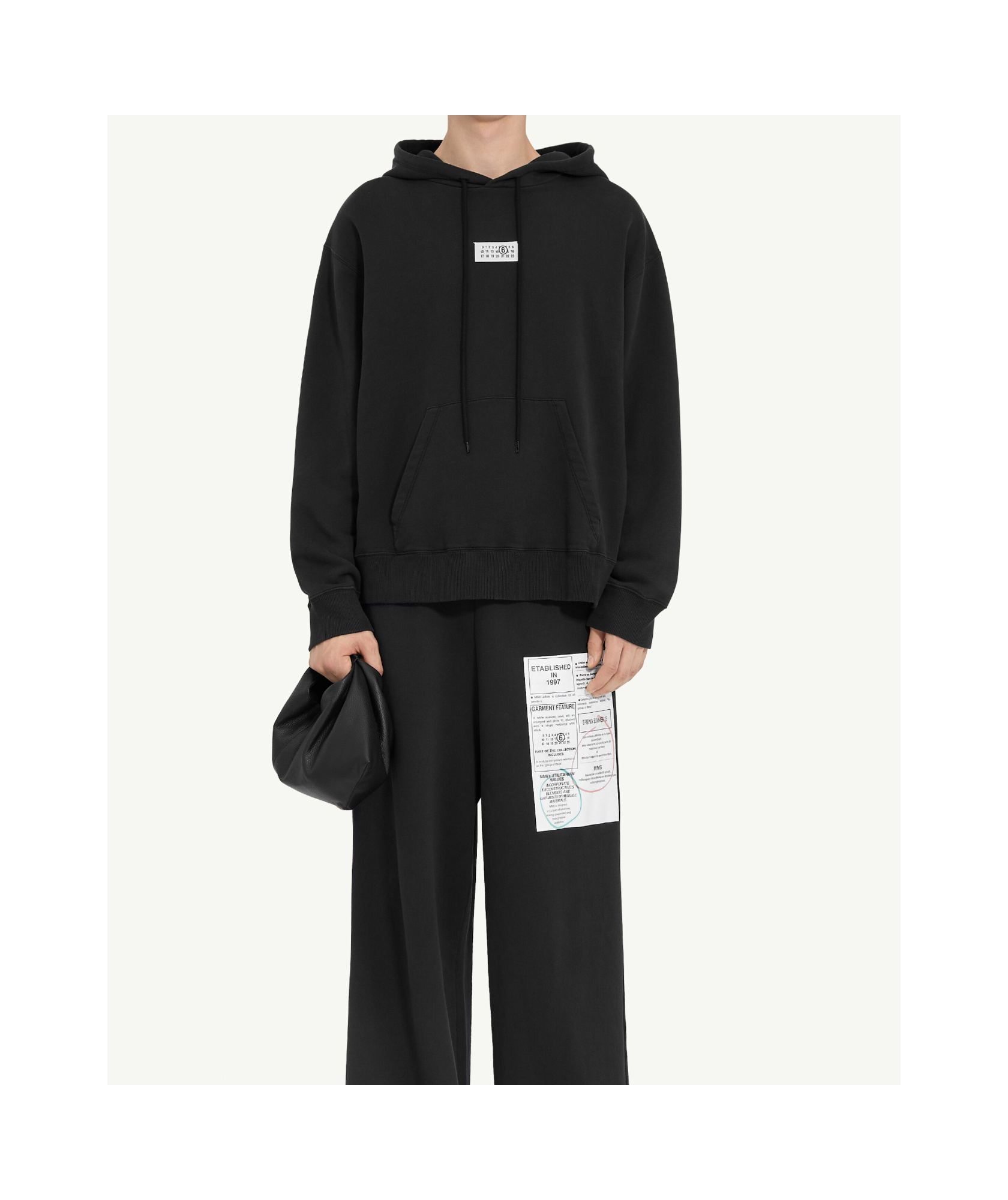 Mm6 Maison Margiela Mm6 By Maison Margiela Emblazoned Black Hoodie With Drawstring And Ribbed Finishes In Black