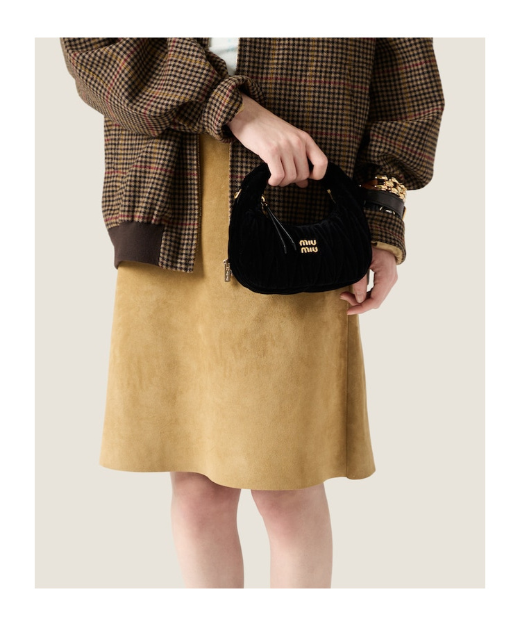 Miu Miu Women Black Velvet Mini Wander Handbag In Black