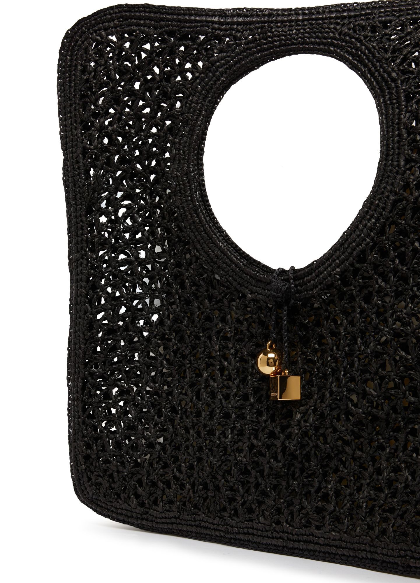 Jacquemus Carre Spiaggia Embellished Braided Raffia Tote In Black