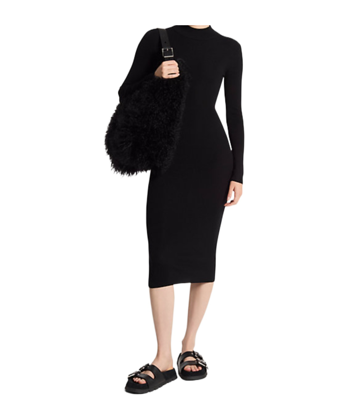 Shop Michael Kors Stretch Wool-blended Stand-neck Dress In Black