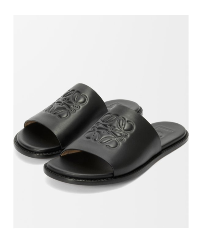 Loewe Black Anagram Flex Slides In Leather In Black