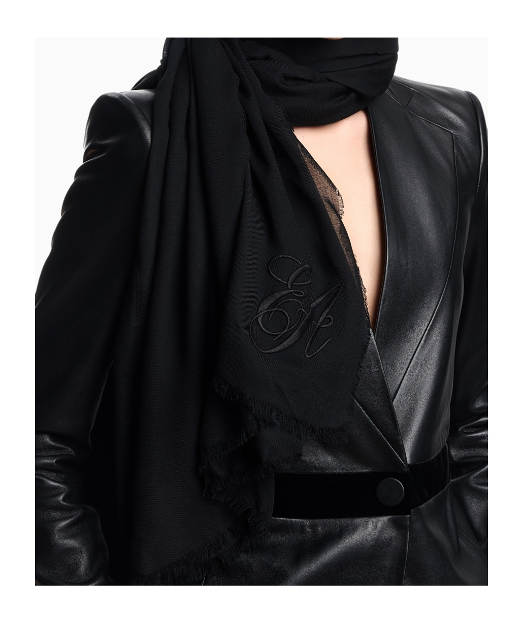 Emporio Armani Oversized Modal Stole With Ea Signature Embroidery In Black