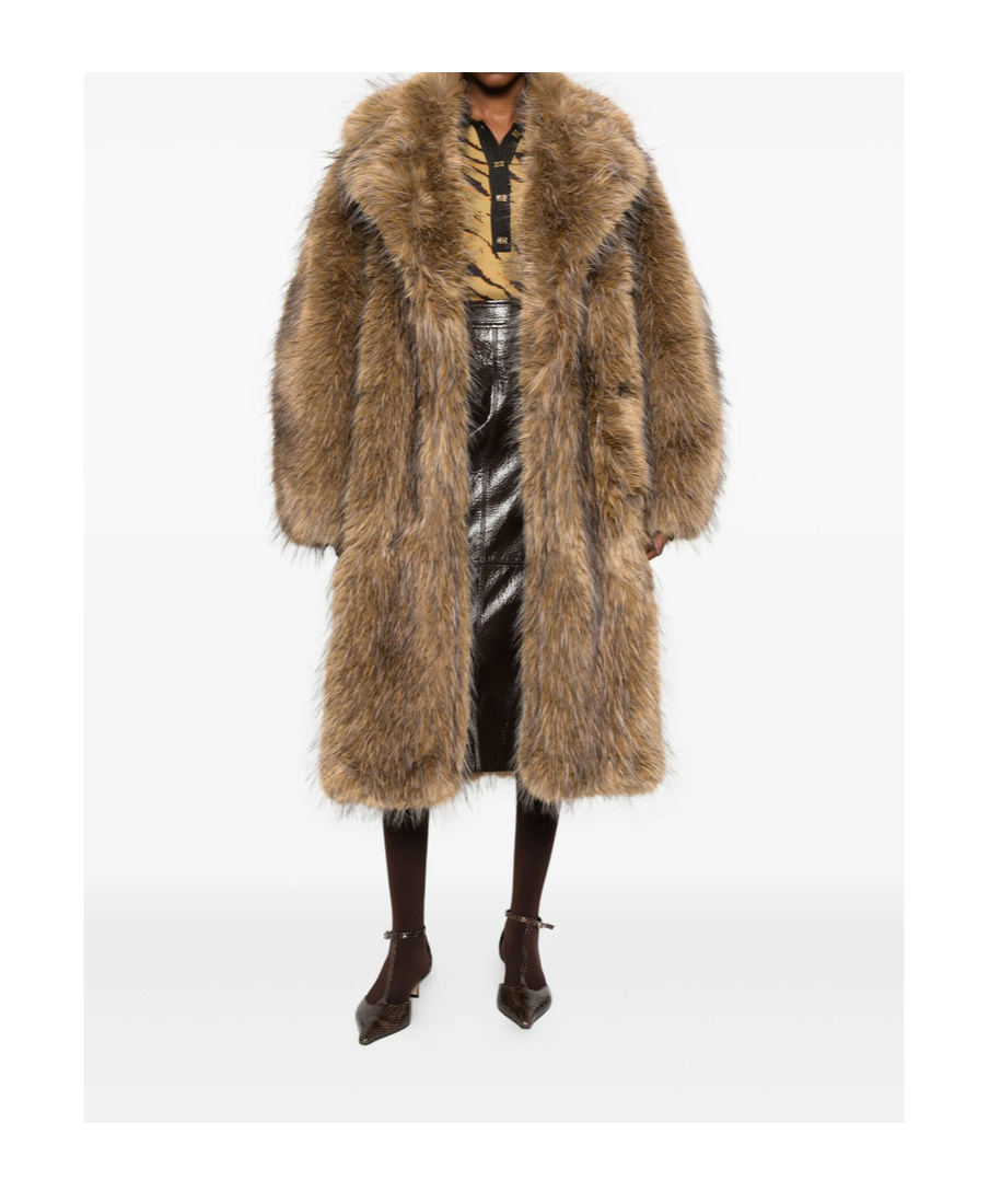 Ganni Notched-lapel Faux-fur Coat In Brown