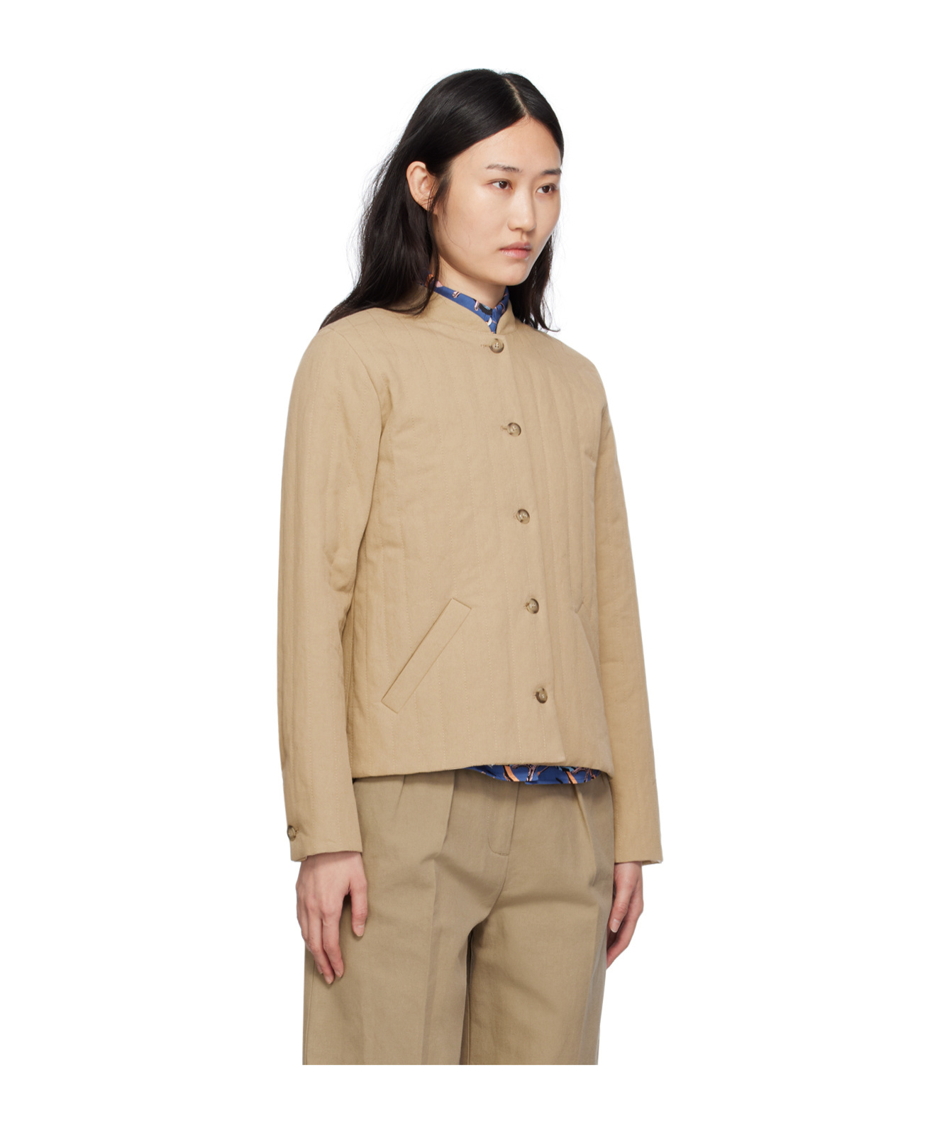 Apc Quilted Stand-neck Casual Jacket In Brown