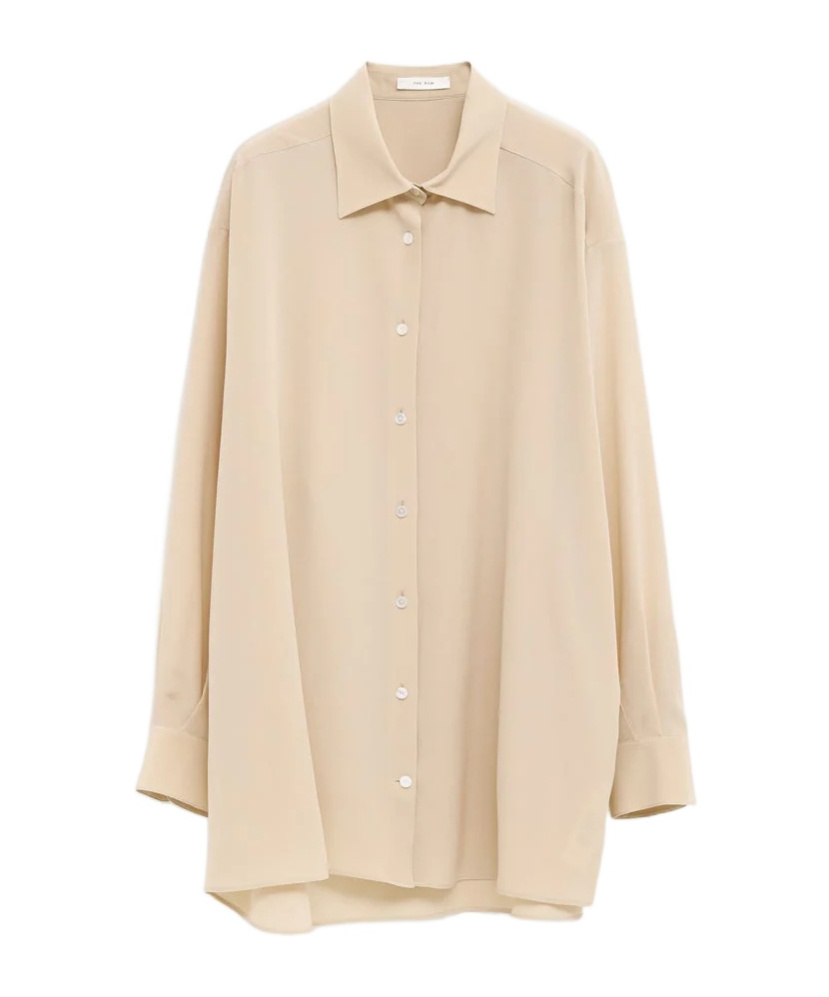 The Row Andra Oversized Silk Shirt In Brown