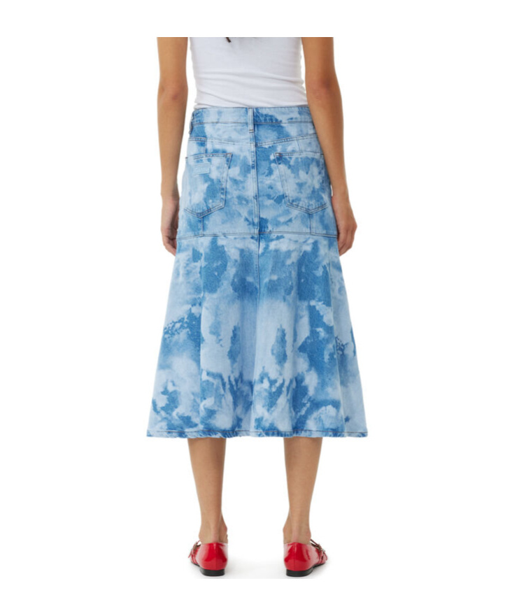 Ganni Blue Bleach Denim Flounce Midi Skirt In Blue