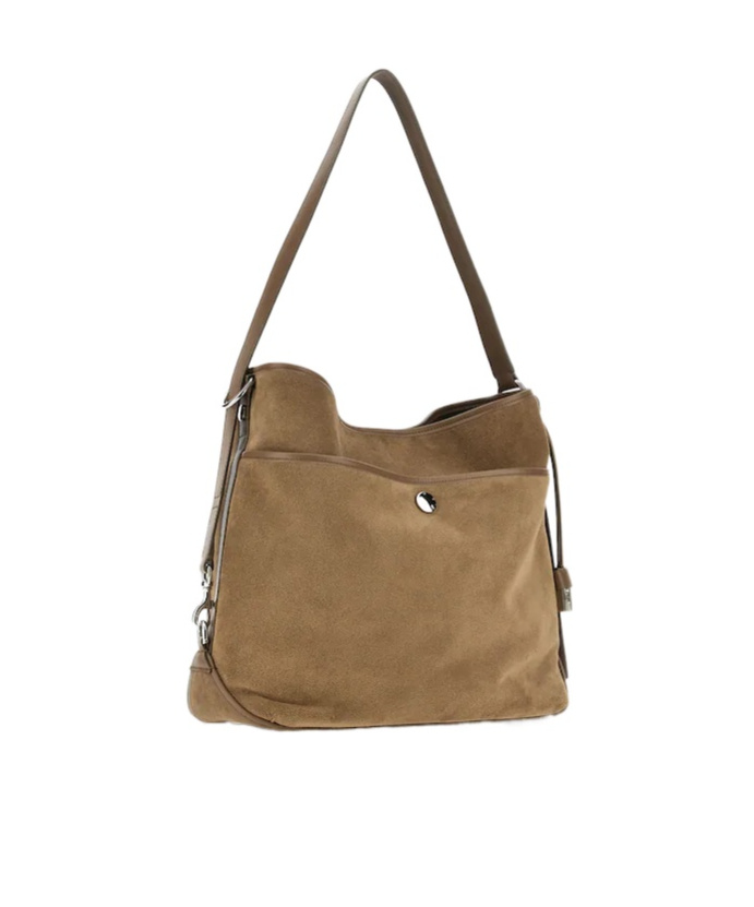 Hogan Shoulder Bag Suede Front Pocket In Sand