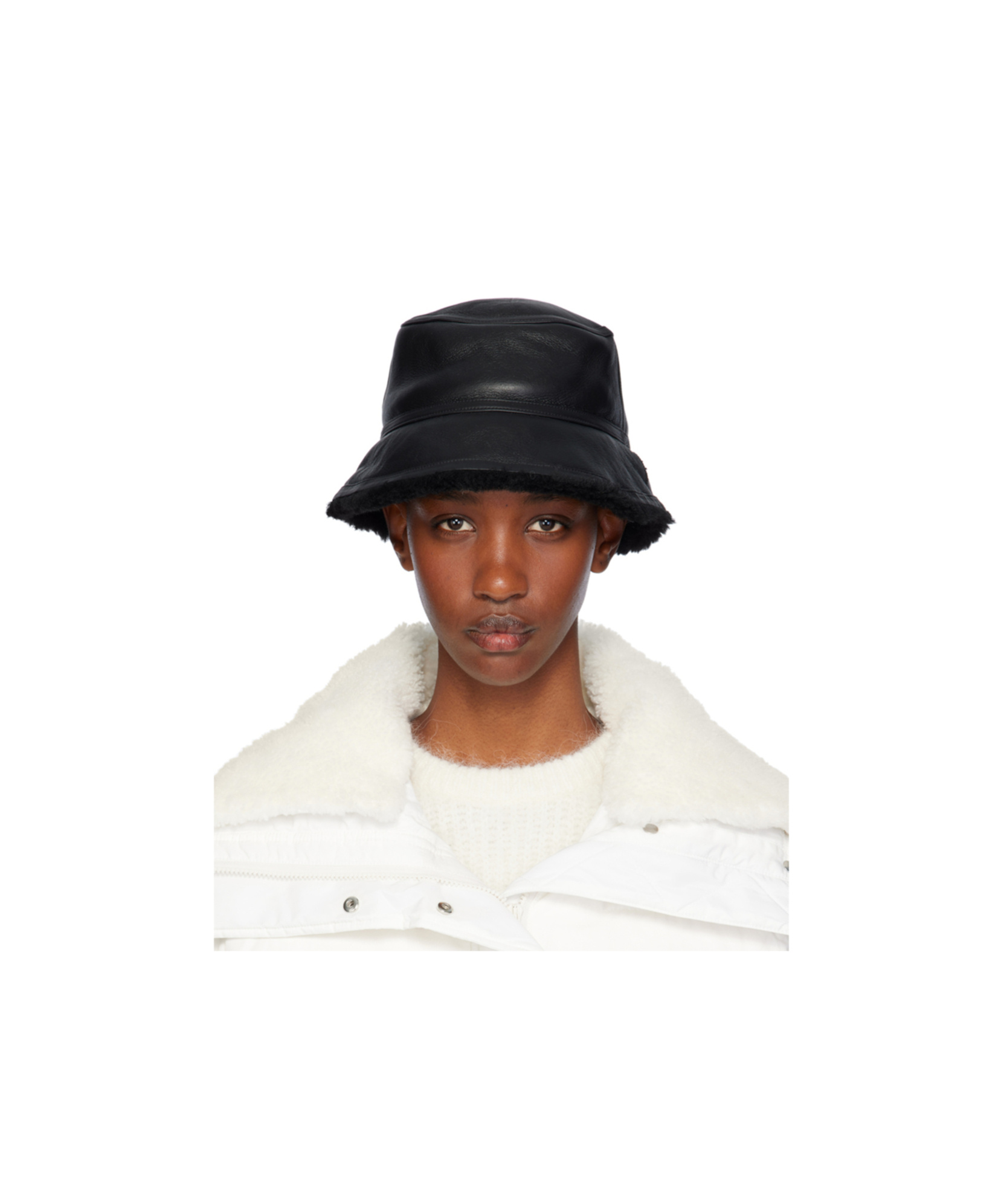 Yves Salomon Curly Two-sided Fisherman's Hat In White