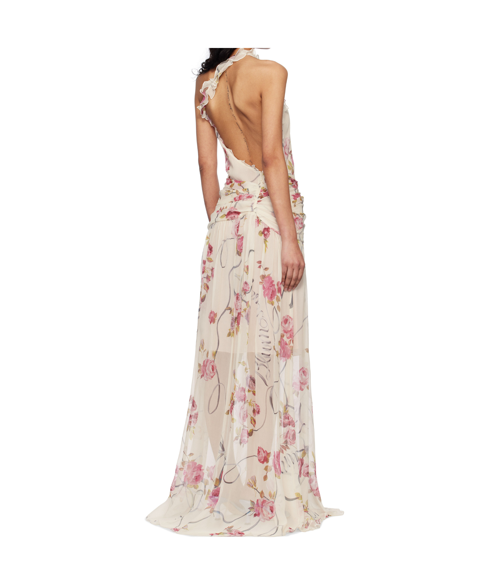 Blumarine Off-white & Pink One-shoulder Creponne Maxi Dress In Nude