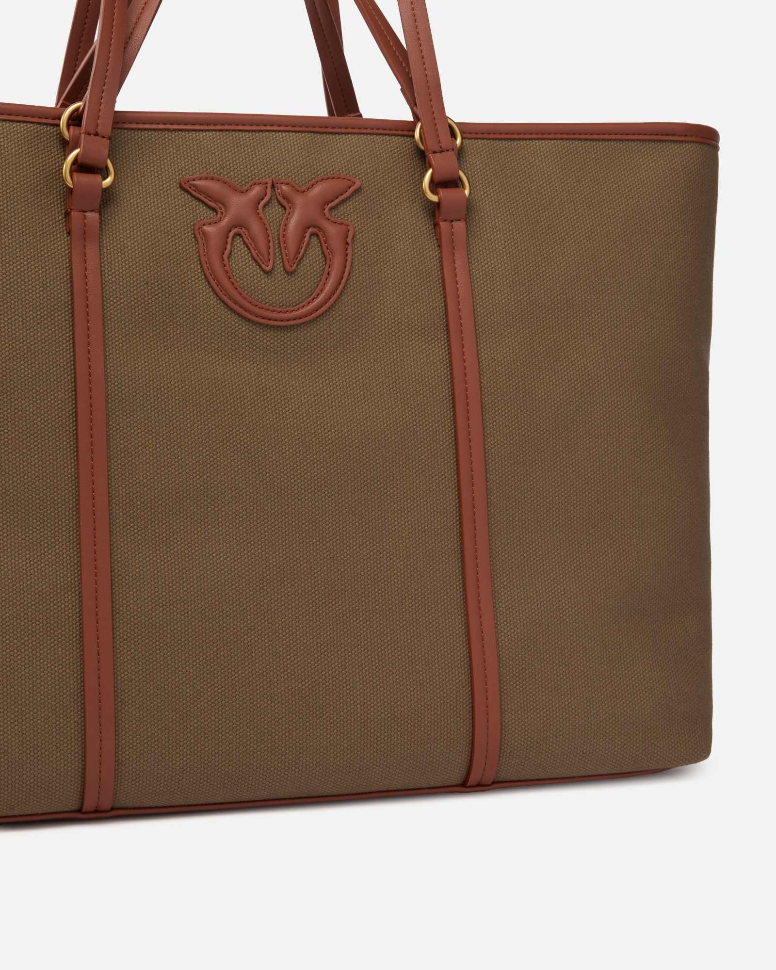 Pinko Maxi Shopper Bag In Recycled Canvas With Two Sets Of Handles In Green