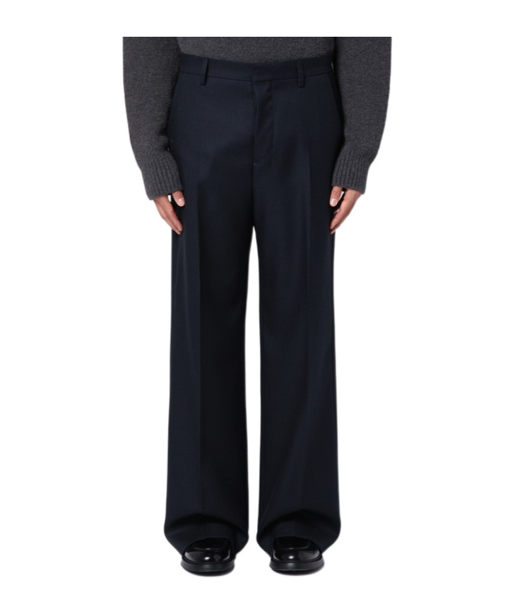 Ami Alexandre Mattiussi Navy Wide-leg Trousers In Wool In Black