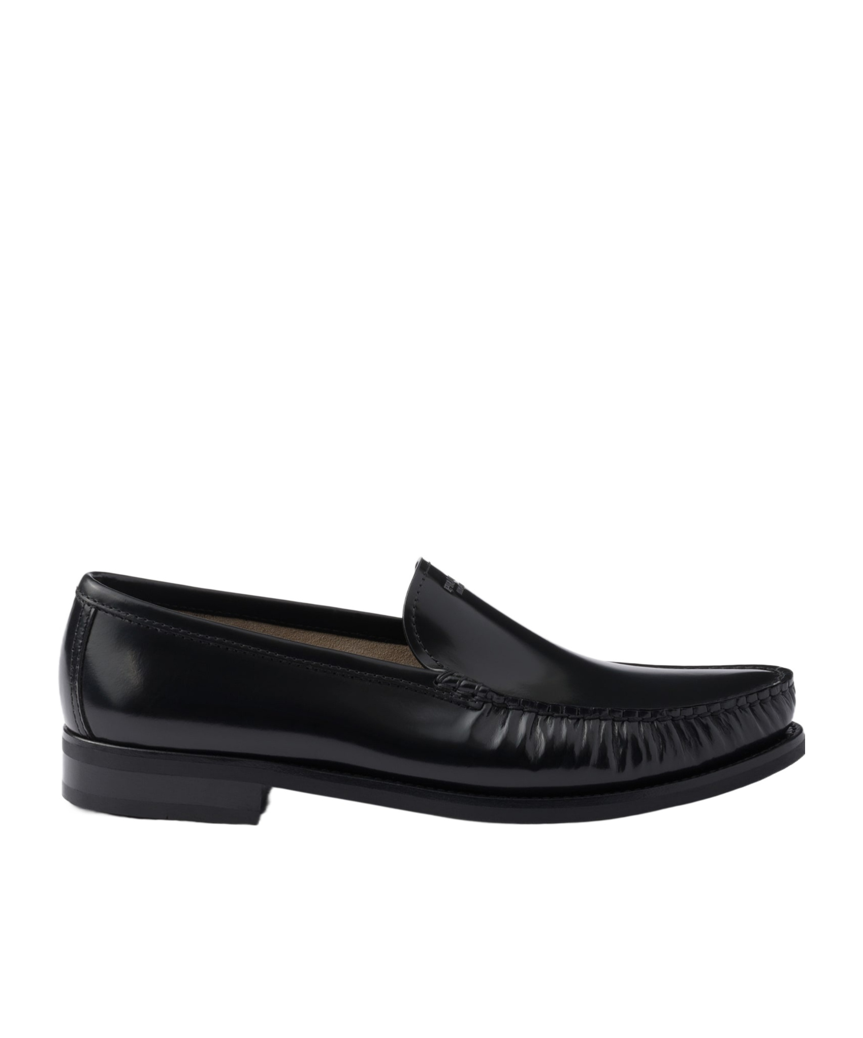 Prada Polished Leather Flat Shoes In Black