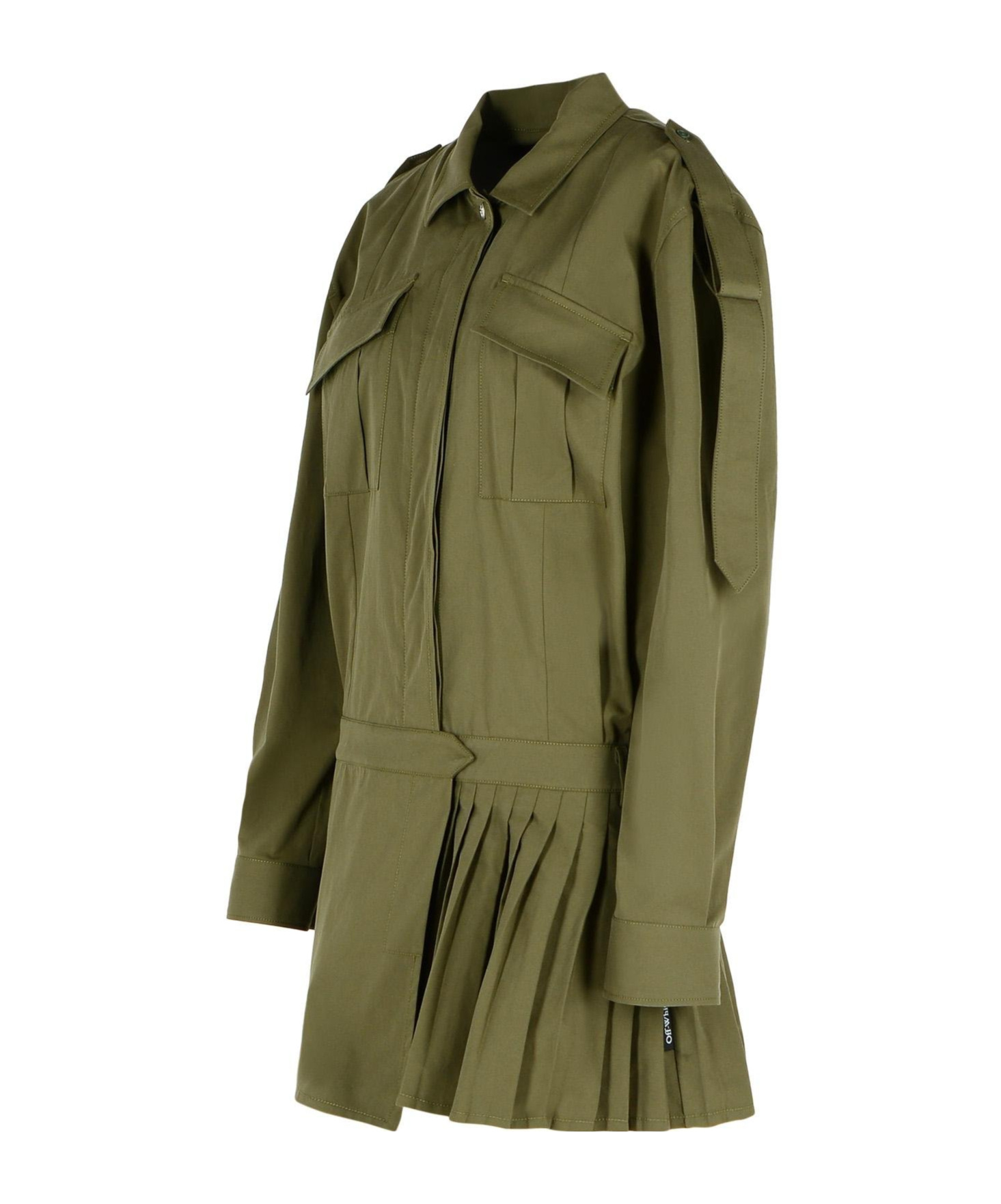 Off-white Button Detailed Ruffled Mini Dress In Green