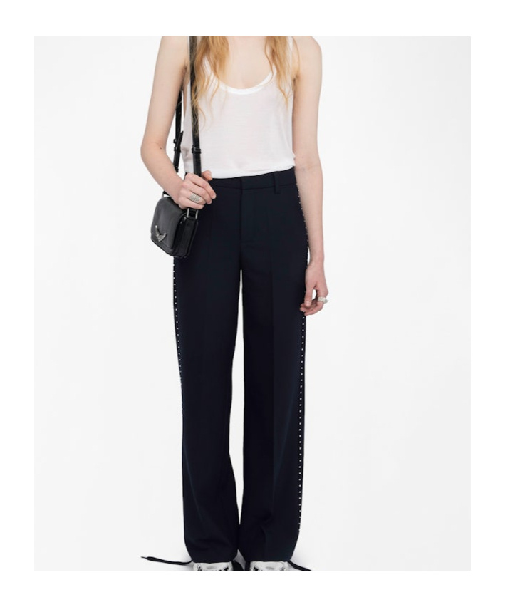 Zadig & Voltaire Womens Encre Panol Rhinestone-embellished Wide-leg High-rise Stretch-woven Trousers In Blue