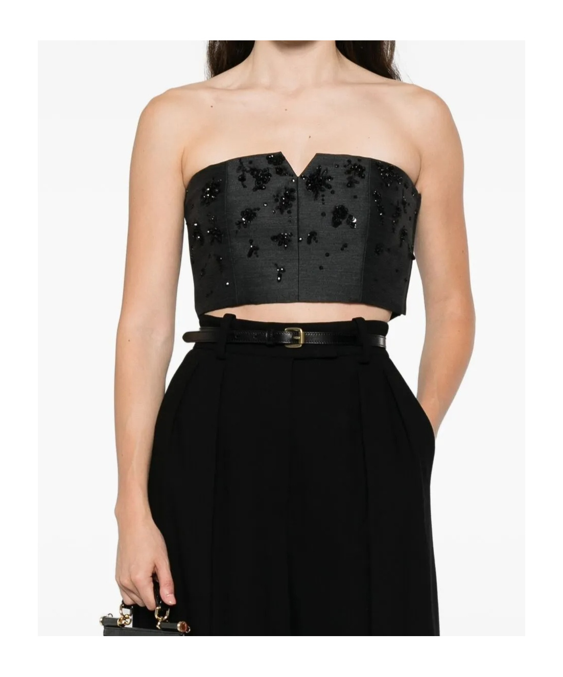 Alberta Ferretti Bead-embellished Bustier Top In Black