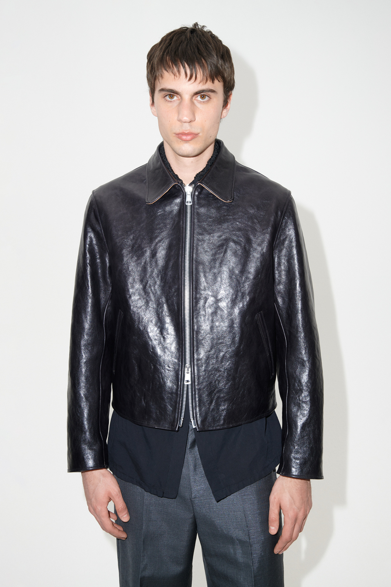 Our Legacy Dyed Leather Moto Jacket In Black