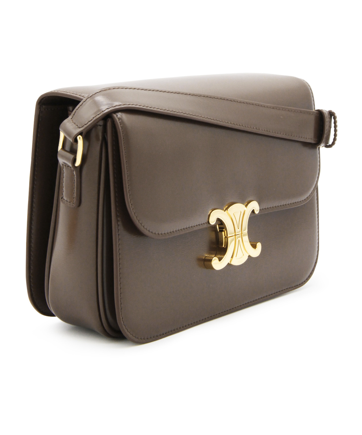 Shop Celine Classique Triomphe Bag In Shiny Calfskin In Brown