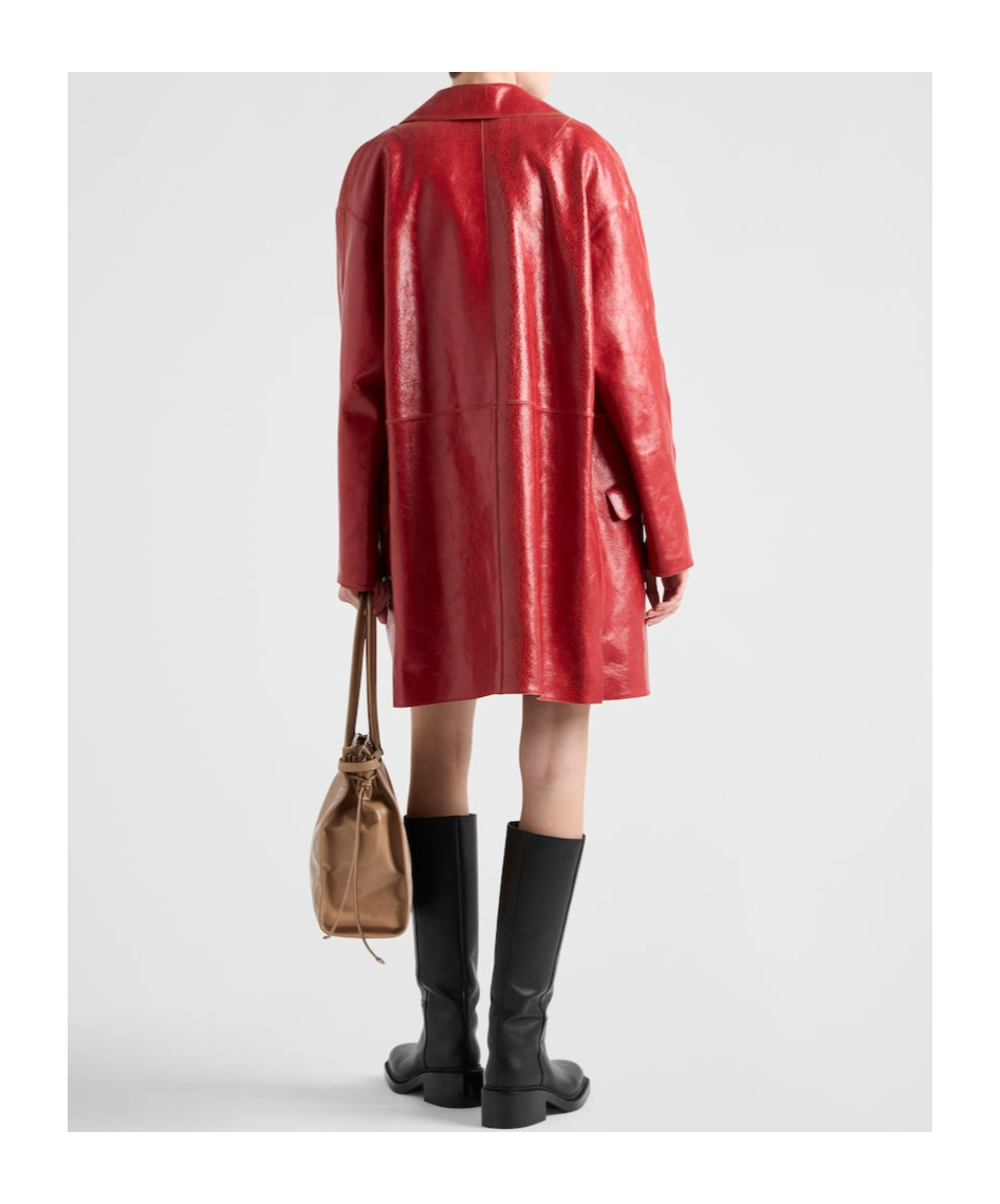 Prada Button-fastening Leather Coat In Red